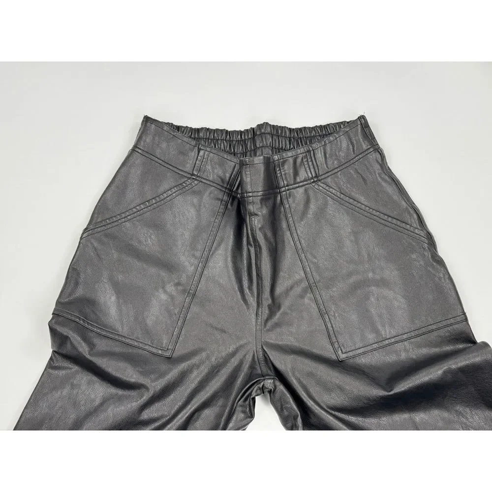 SPANX Leather Like Jogger Faux Vegan Women L‎ Pockets Pull On Pants 20283R Black